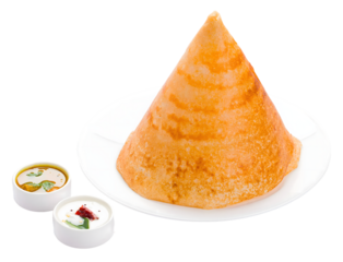 Crispy cone dosa served with chutney and hot sambar