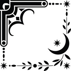 Ornate Decorative Corner Border with Moon and Stars Keywords: decorative border, corner element