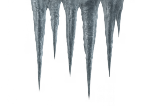 Hanging icicles forming a frozen fringe, representing cold weather and winter chill conditions