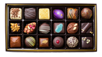 Gourmet assorted chocolates in a brown gift box, featuring delicious dark and milk chocolate candies, perfect for a sweet holiday dessert or tasty Valentine's present