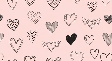 Doodle Hearts Pattern Design - Valentine's Day Theme with Drawn Hearts on Pink Background