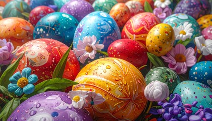 Vibrant Easter Eggs with Floral Accents for Spring Celebration.