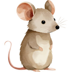 Watercolor Illustration Cute Brown Mouse