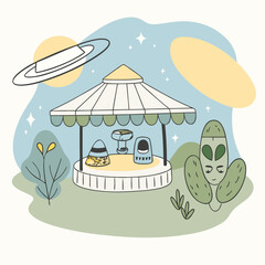 Alien themed carousel in a space landscape isolated on