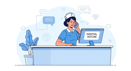 Friendly Nurse Offers Medical Assistance via the Hospital Hotline for Immediate Support