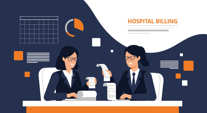 Hospital Billing Representatives Analyze Financial Reports In Office Environment
