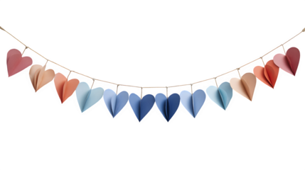 Paper heart garland, isolated on transparent background