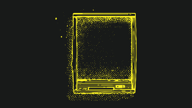 Yellow outline of a vintage television set with static effect on black background retro screen