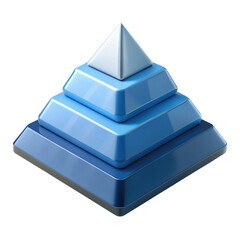 Layered blue pyramid structure with a silver tip, symbolizing hierarchy, strategy, and growth, isolated on transparent background