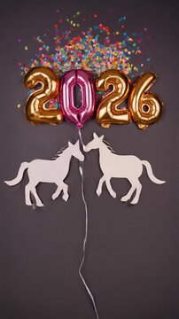 切り絵の馬が2026年を祝う-Paper-cut horses celebrate the New Year "2026"-