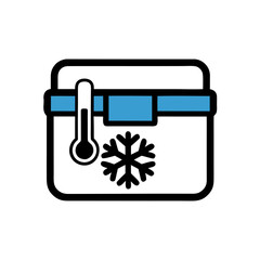 A vaccine storage box with a snowflake or thermometer symbol, representing cold-chain requirements for vaccine safety.