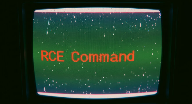 RCE Command text on a vintage CRT monitor screen