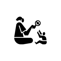 Mom playing with baby glyph icon. Playing with toddler illustration.