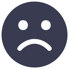 Simple dark sad face emoji symbol with white eyes and curved mouth expressing unhappiness