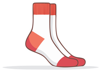 Vector illustration of two white socks with red accents and a shadow.