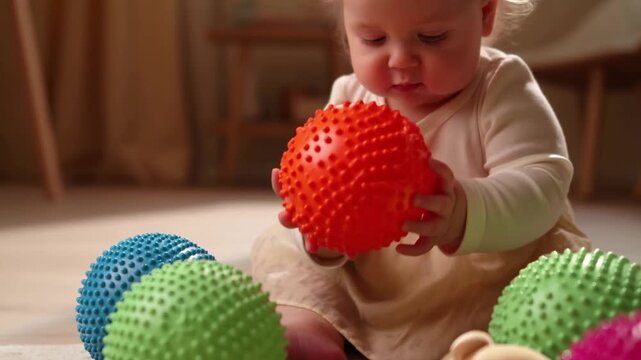 A Cute baby playing with colorful balls Stock Video