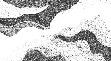 Black and white abstract textured wavy lines forming a dynamic pattern background