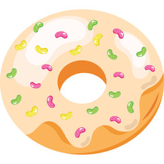 A Delicious Donut With White Glaze And Colorful Sprinkles On A Transparent Background Ideal For Food Graphics And Designs