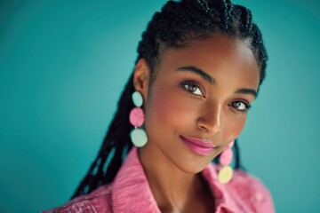 A chic portrait of a woman with braids and statement earrings showcases bold summer trends and colorful fashion energy.