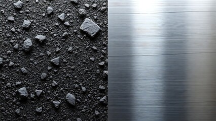 abrasive. Textural contrast of a rough abrasive surface next to a polished smooth metal. STEM education sheets, lab safety posters, designed for biotech research communications, highlights discovery.