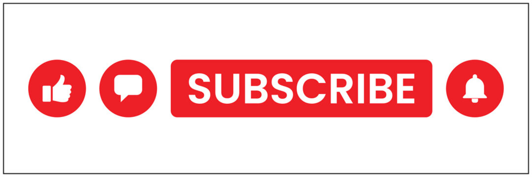 subscribe button with like, comment, and bell icons for social media platforms. Ideal for YouTube, channel promotion