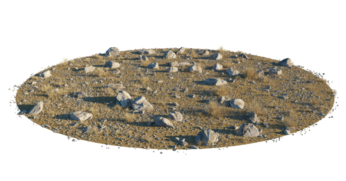 Desert Ground texture pile with rocks, dry bushes cutout isolated png on a transparent background premium nature cutout
