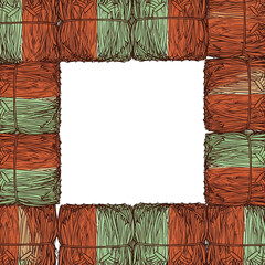 Border of bundled straw in earthy tones and green, with a central black space.