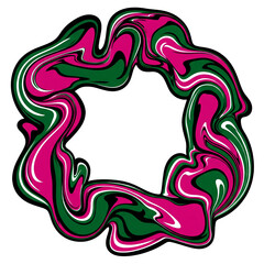 Abstract Swirls of Magenta, Green, and White on Black Background