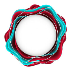 Abstract Wavy Red and Teal Background with Silver Circular Frame and Copy Space