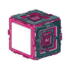 Futuristic AI Cube with Blank Screen and Integrated Processor