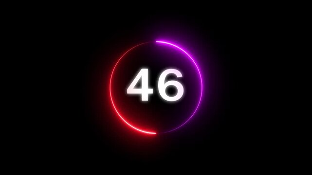 Timer number concept. Countdown timer from 56 to 0 number animation. 56 seconds timer clock animation.