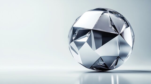 Abstract geometric sphere, studio shot, polished metal, digital art, background