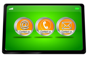 Tablet computer with Contact us Button - 3D illustration