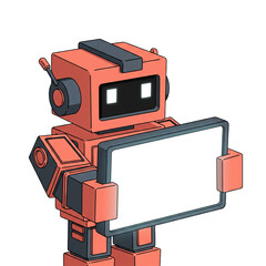 Friendly Robot Holding a Blank Screen Tablet, Ready for Content.