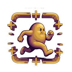Cartoon Blob Character Running Through a Digital Game Level with Plus and Minus Symbols