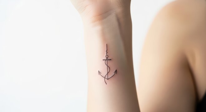 Minimalistic anchor tattoo on caucasian female's wrist