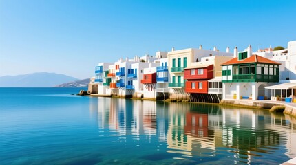 Obraz premium Colorful waterfront houses reflected in calm water