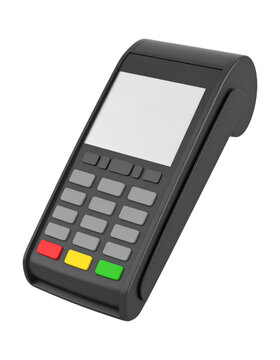 A 3D blank POS terminal (credit card machine), isolated on transparent background, PNG