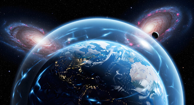 Stunning Earth view from space shows our planet's protective energy shield under cosmic galaxies