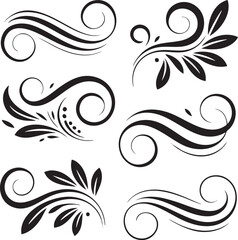 Fototapeta premium A collection of elegant black floral swirl ornaments in vector style, perfect for design decoration, invitations, logos, and artistic embellishments.