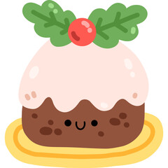 Cute christmas pudding with holly berries hand drawn