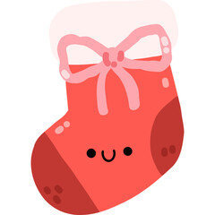 Cute christmas sock with pink ribbon hand drawn