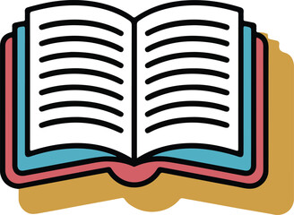 Open book with colorful cover and abstract background shape