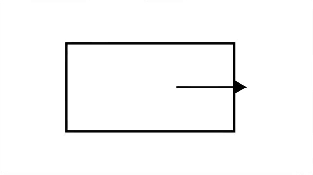 Minimalist rectangle box with right-pointing arrow icon symbolizing output, export, send, transfer, or next action concept.