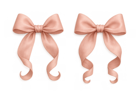 Pink bow decorating elements for festive gifts and celebration packaging with transparent background