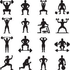 Silhouettes of People Exercising with Weights fitness