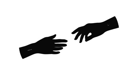 Two black gloved hands reaching out to touch against a white background, symbolizing connection and support.