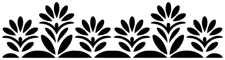 Black and White Stylized Floral Border Design with Repeating Patterns