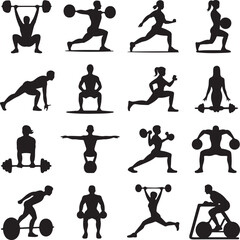 Silhouettes of People Performing Weightlifting and Exercise