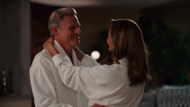 A loving couple shares a tender moment, embracing each other in a warm embrace Stock Video